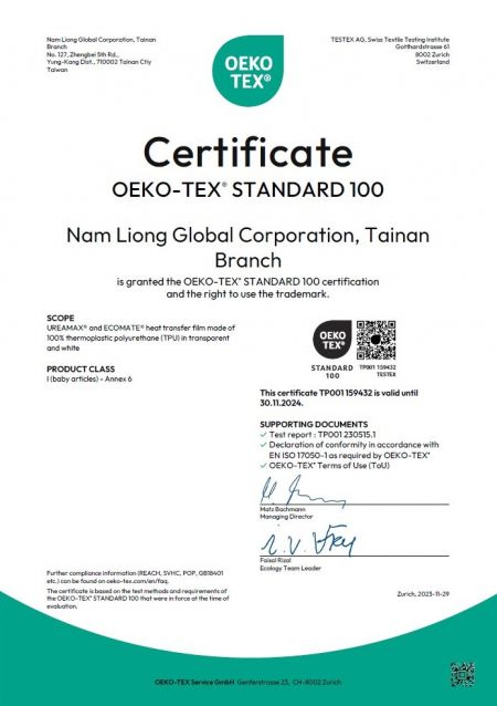 TP001 159432 OEKOTEX Certification